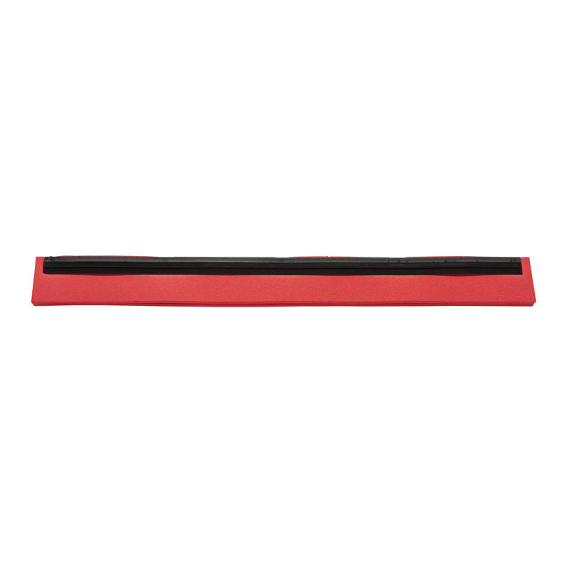 A 420x20x22mm 2-lip REPLACEMENT RUBBER LIP from Haug Bürsten KG with a red base and black stripe, used in floor cleaning devices, depicted on a white background.
