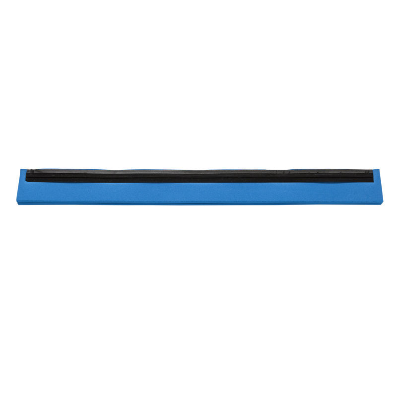 A blue and black rectangular Haug Bürsten KG REPLACEMENT RUBBER LIP, 2-LIPPED, 420X20X22MM squeegee with a flat blade, viewed from above on white; perfect for floor cleaning devices.