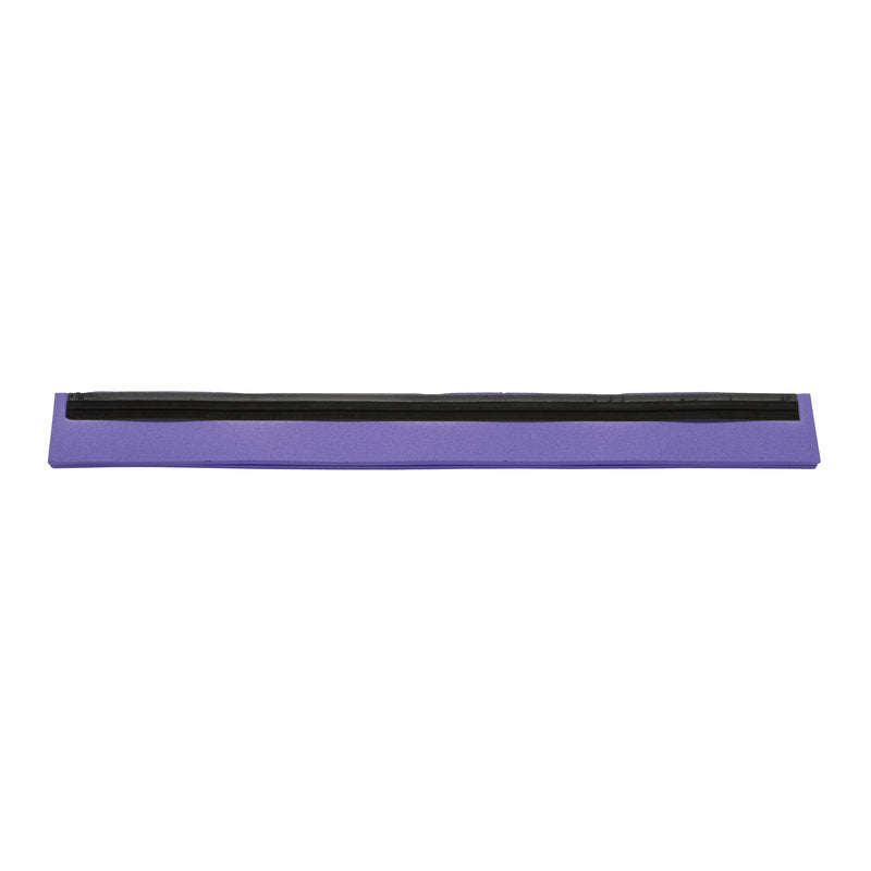 The Haug Bürsten KG REPLACEMENT RUBBER LIP, 2-LIPPED (420x20x22mm) is a purple, rectangular wrist rest with a black stripe on the top, designed for ergonomic keyboard support.