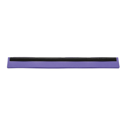 The Haug Bürsten KG REPLACEMENT RUBBER LIP, 2-LIPPED (420x20x22mm) is a purple, rectangular wrist rest with a black stripe on the top, designed for ergonomic keyboard support.