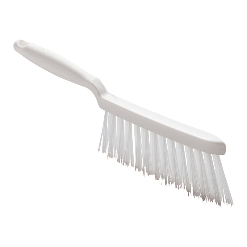 A Haug Bürsten KG HANDBESEN, PBT transparent ø 0,50mm hart, 280x15x45 mm, mit langem Stiel und steifen geraden Borsten, abgebildet mit klarem Muster auf weißem Grund.