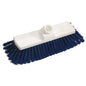 The TANK WALL WASHING BRUSH WITH WATER FLOW, ø 0.25MM SOFT from Haug Bürsten KG is a white, rectangular brush head with dense, soft blue bristles and a central threaded hole, ideal for tank cleaning.
