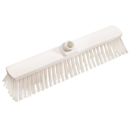 The Haug Bürsten KG LARGE AREA BROOM features stiff, evenly distributed PBT bristles ø 1.0MM and a threaded connection. The rectangular head with dimensions 400x60x65mm is ideal for efficient cleaning of various floor types.