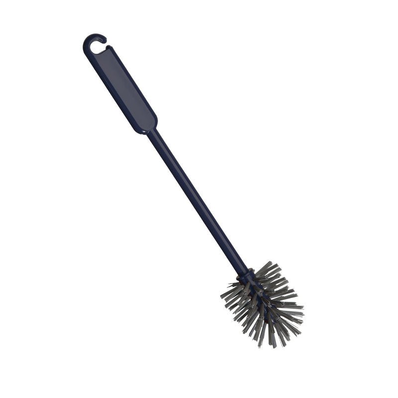 The METDEC PREM. CYLINDER BRUSH from Haug Bürsten KG features stiff PBT bristles in grey-blue, a long handle with a hanging hook, and a round 320x⌀70mm head for toilet bowls and efficient machine cleaning.