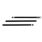 Three IN-UP BROOMSTICK 3-PIECE, 1300MM, ø21MM black steel segments of Haug Bürsten KG with metallic and plastic ends are arranged horizontally on a white background, each with different connections.