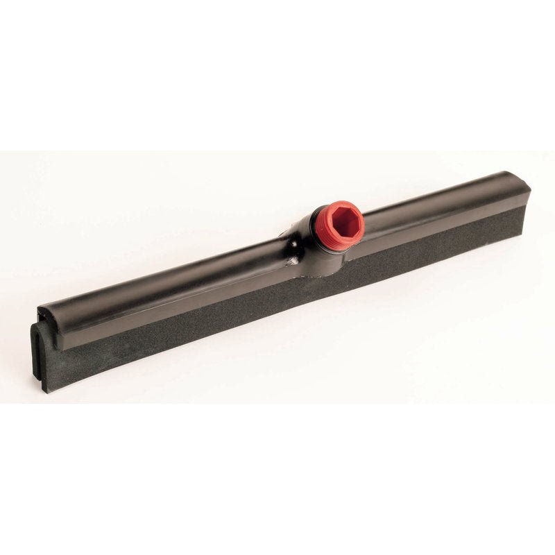 The IN-UP WATER SQUEEGEE, CELL FOAM 420X35X28MM from Haug Bürsten KG features a black sponge blade with a central red plastic holder for squeegee handles, ideal for floor cleaning, depicted on a plain white background.