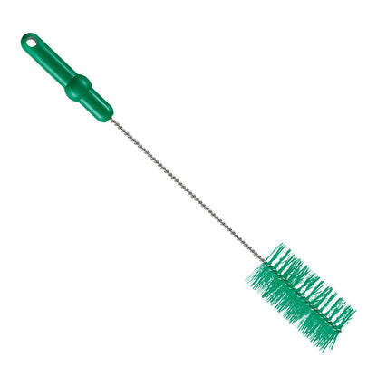 The PIPE BRUSH ø 0.50MM MEDIUM 500Xø 60MM from Haug Bürsten KG has a green handle with a hanging hole, a long metal stem, and cylindrical 50mm bristles - perfect for pipe cleaning.