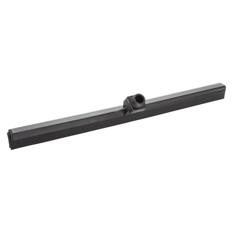 The Haug Bürsten KG WATER SQUEEGEE, 1-LIPPED, 620MM is a black rubber floor wiper with a central plastic connector, ideal for efficient water removal and keeping floors dry and clean. Depicted on a white background.