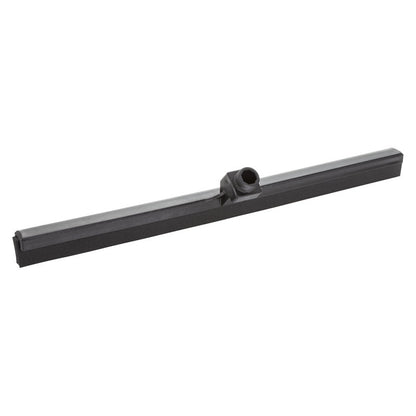 The Haug Bürsten KG WATER SQUEEGEE, 1-LIPPED, 620MM is a black rubber floor wiper with a central plastic connector, ideal for efficient water removal and keeping floors dry and clean. Depicted on a white background.