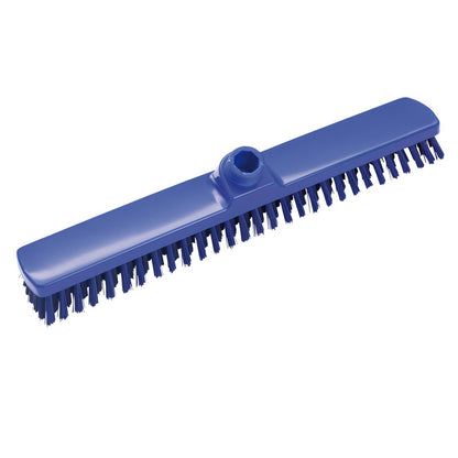 A blue plastic LARGE AREA BROOM, ø 0.50MM HARD 400x60x26mm from Haug Bürsten KG, has stiff bristles and a central handle attachment - ideal for professional cleaning of large areas. Depicted on a white background.