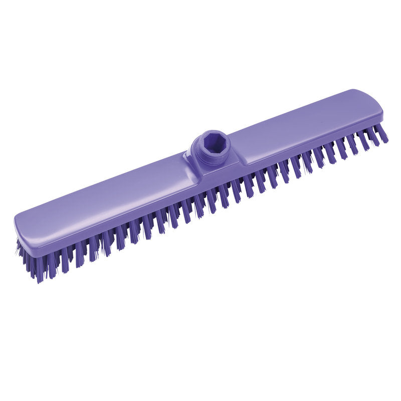The Haug Bürsten KG LARGE AREA BROOM, ø 0.50MM HARD 400x60x26MM features stiff bristles and a central socket for handle attachment, ideal for professional cleaning of large areas. Depicted on a white background.
