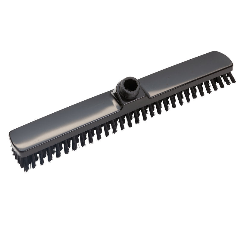 The Haug Bürsten KG LARGE AREA BROOM, ø 0.50MM HARD 400x60x26mm, has stiff black bristles and a central mount for handles, ideal for professional cleaning of large areas; depicted on a white background.