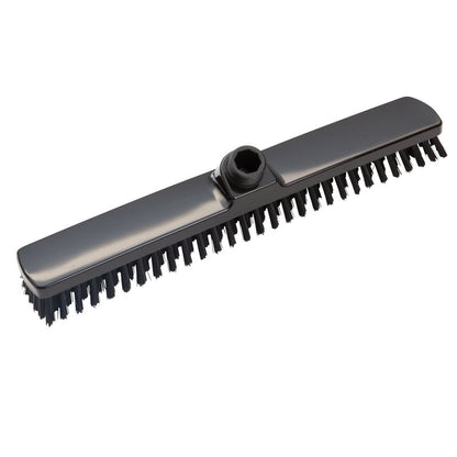The Haug Bürsten KG LARGE AREA BROOM, ø 0.50MM HARD 400x60x26mm, has stiff black bristles and a central mount for handles, ideal for professional cleaning of large areas; depicted on a white background.