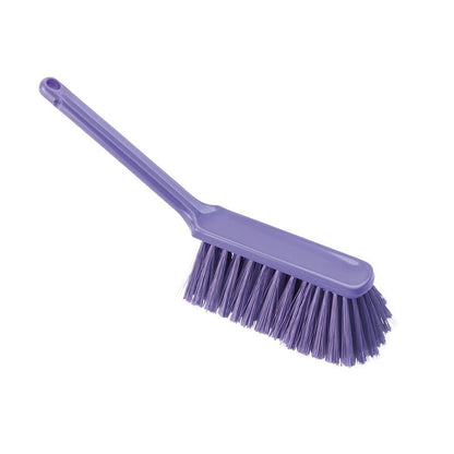 The HANDBESEN, SOFT, 310MM, SLITTED by Haug Bürsten KG is a plastic hand brush with a long handle and soft, split bristles, ideal for sensitive surfaces, pictured on a white background.
