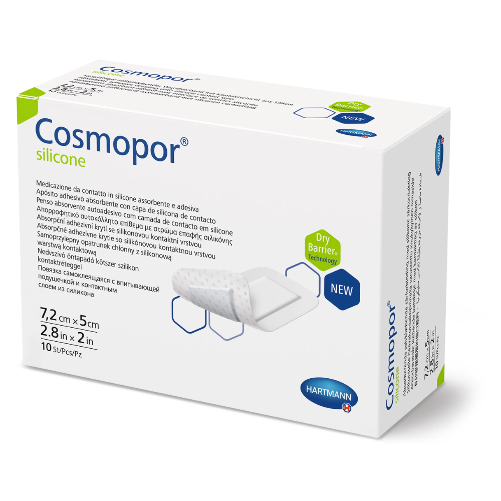 Hartmann Cosmopor® silicone sterile, individually sealed, in folding boxes, 7.2 x 5 cm, 10 pieces