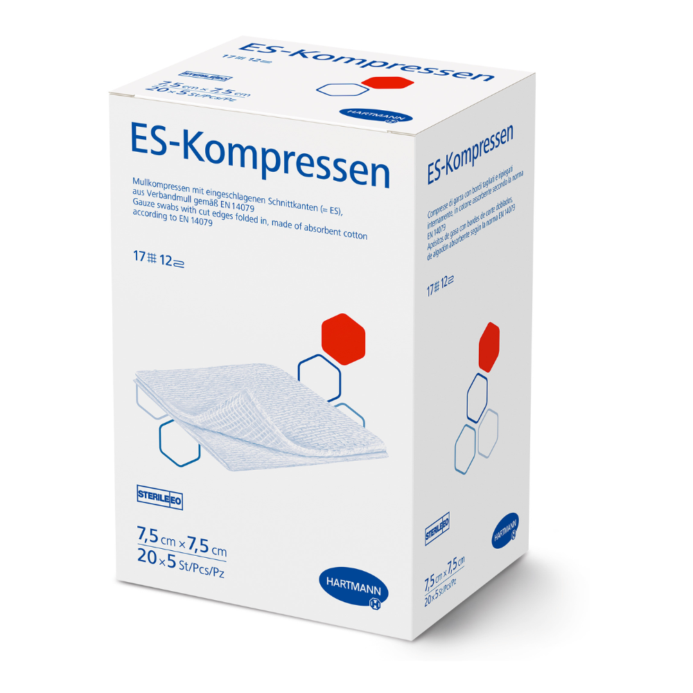 Hartmann es compresses, 12-fold, sterile sealed to 5 pieces