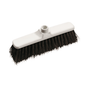 A broom head of the Haug Bürsten KG in rectangular shape with dimensions 400 x 60 mm, with dense filling made of Arenga bristles and a base made of white plastic, equipped with a threaded hole for handle attachment.