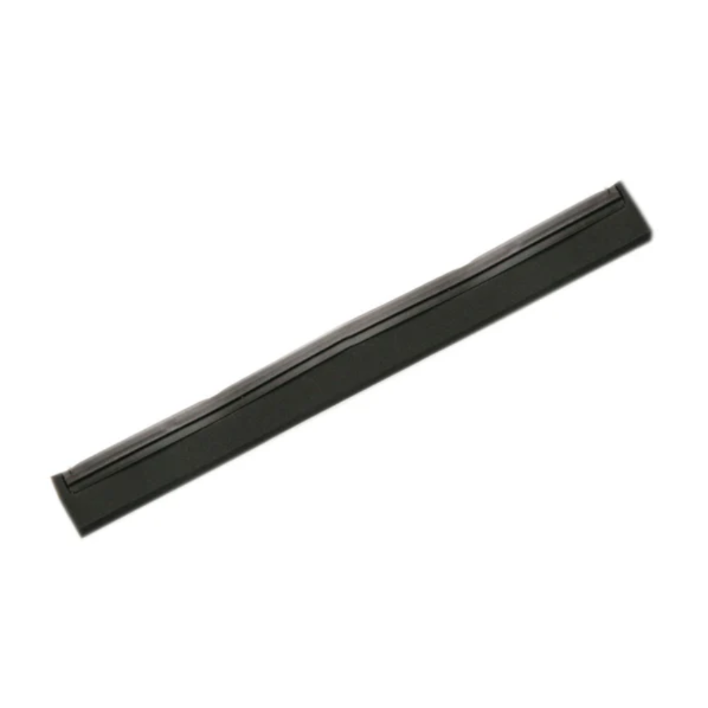A long, thin black bar with a single-lip design from Haug Bürsten KG is arranged diagonally over a white background. The bar has a slight curvature at the top and appears to be made of solid material, probably from the Haug replacement rubber lip single-lip cellular rubber black with dimensions 620 x 20 x 22 mm.