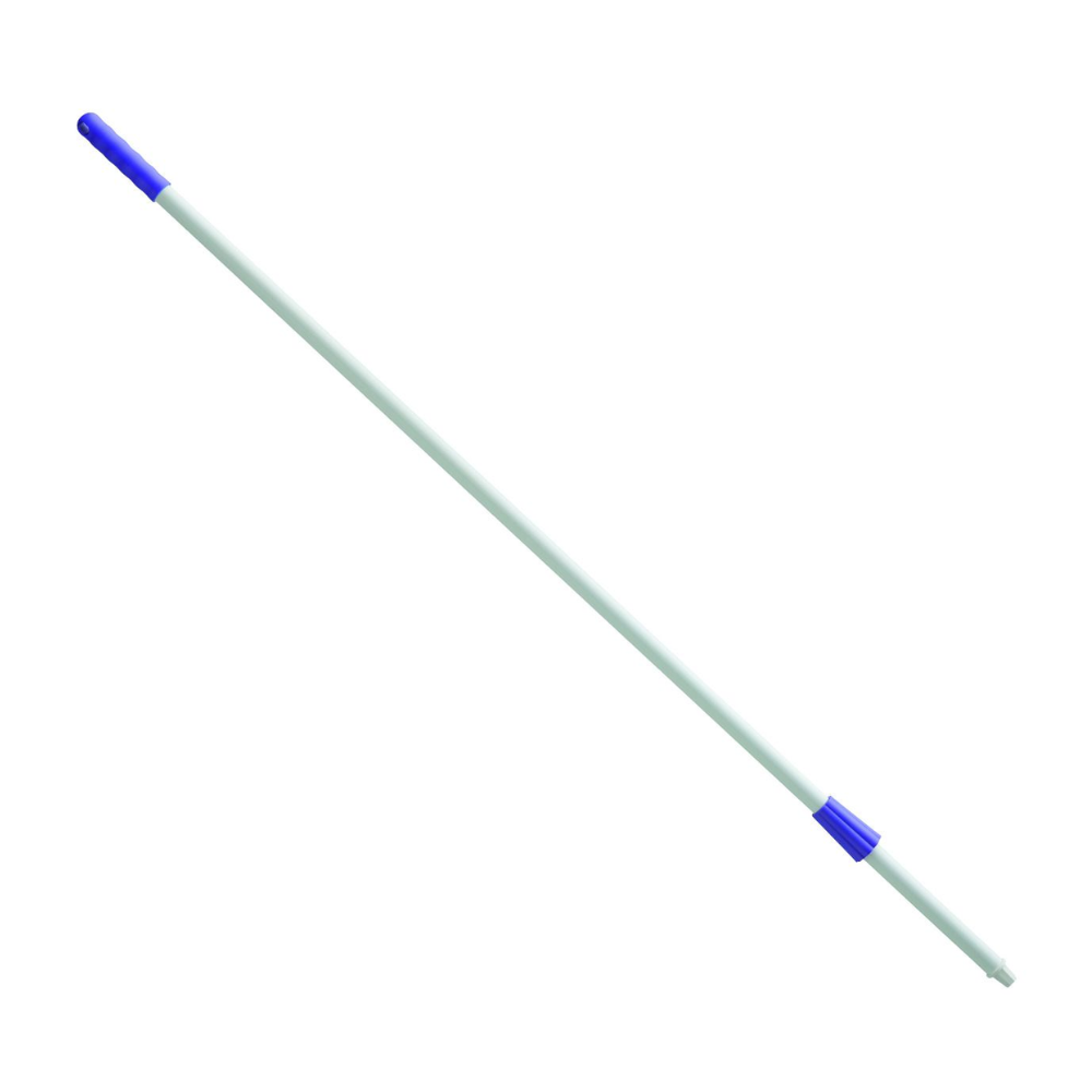 A white Haug fiberglass handle from Haug Bürsten KG with a length of 1450 mm includes blue grips and a connector for additional durability.