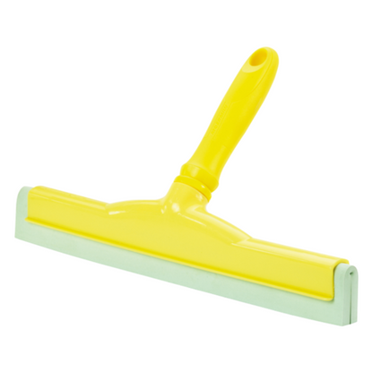 A Haug hand squeegee in yellow, made of food-grade rubber with a plastic handle and designed according to HACCP standards, from the brand Haug Bürsten KG.