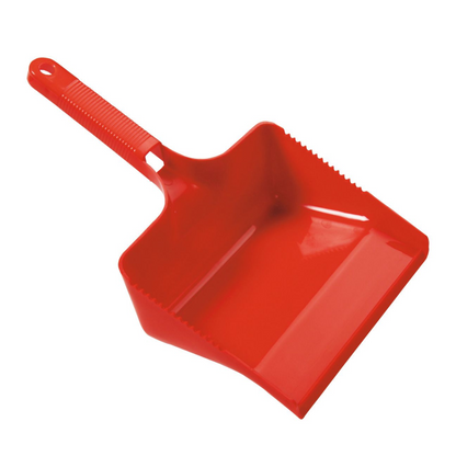The dustpan from Haug Bürsten KG is square and measures 350 x 222 x 110 mm, is available in various colors, and features a handle with a hole for convenient hanging. It is designed for cleaning tasks that meet HACCP standards and has raised edges to prevent spillage and efficiently collect dust and dirt.
