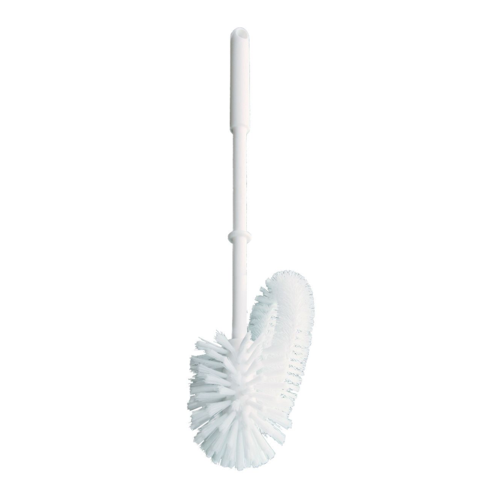 We present the Haug WC brush with jumbo rim cleaner from Haug Bürsten KG, a white brush with a long handle and dense polypropylene bristles. The curved design of the brush makes it a jumbo rim cleaner and is ideal for cleaning toilet bowls while maintaining optimal bathroom hygiene.