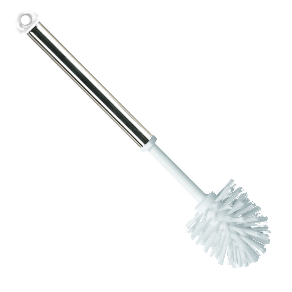The Haug WC round brush from Haug Bürsten KG features a round bristle head, a chrome-plated metal handle with a hanging loop, and is designed for sanitary cleaning.