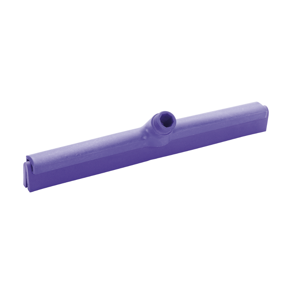 The Haug two-lip water squeegee available in various colors from Haug Bürsten KG is a HACCP-standard compliant scraper with a straight rubber lip and central attachment point for easy handle mounting.