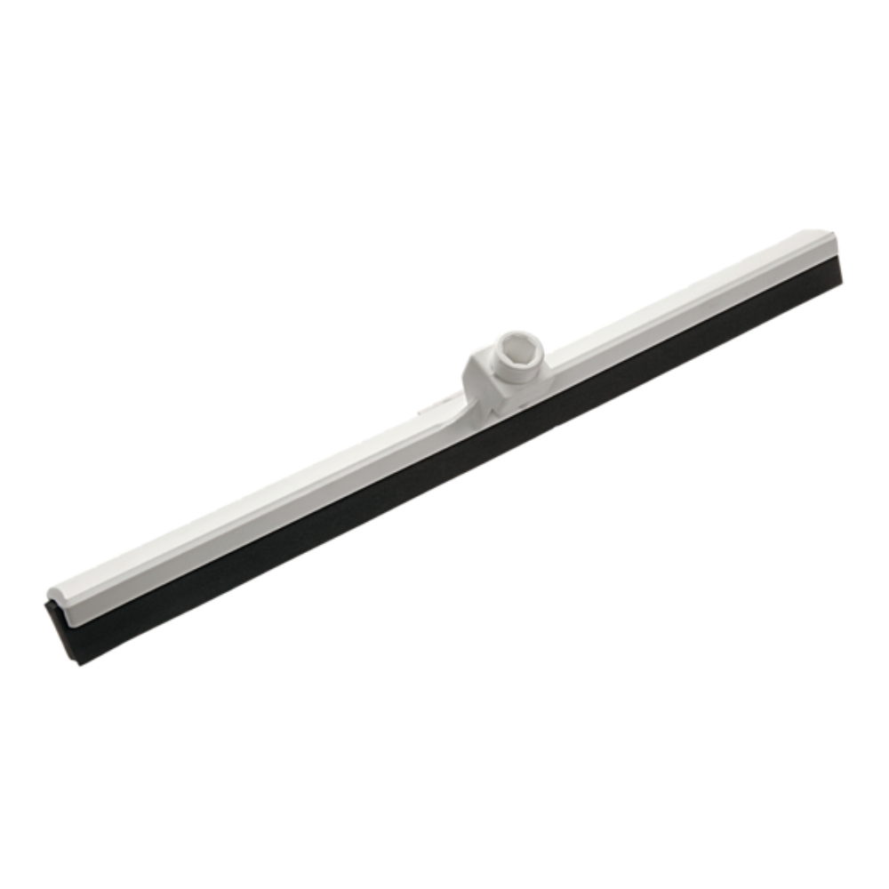 The water squeegee from Haug Bürsten KG features a black rubber blade and an angled handle attachment, making it perfect for professional cleaning. This white floor squeegee is designed for efficiently cleaning and removing water from surfaces.