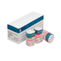 In a white box labeled "Holthaus YPSIDAL Navel Bandage" with blue and white stripes, there is a roll of a 6 cm x 2 m large medical bandage made of 100% cotton. In front of the box, there are three rolls of elastic bandage "Mollelast Medical" labeled "8 cm".