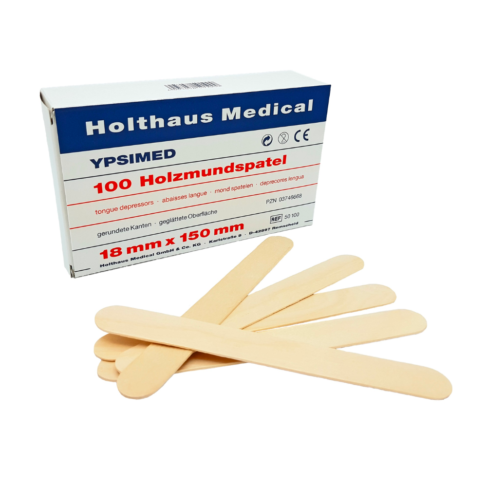 Holthaus Ypsimed wooden mouth spatula, 18 x 150 mm - 100 pieces