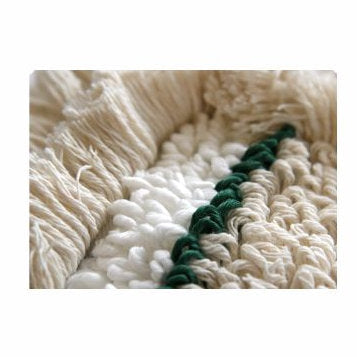 Close-up of the Arcora Hospital Quattro Mop by Arcora International GmbH - ideal for flooring in healthcare settings, with cream and white woven structure and a dark green diagonal stripe, perfect for easy maintenance in medical facilities.