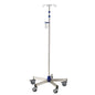 The Novocal Intensive Infusion Stand made of stainless steel (tube diameter 25/18 mm), with five castors, four hooks, and a transparent container, is ideal for use in medical facilities.