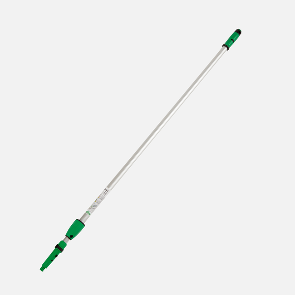 The Johannes Kiehl KG Kiehl Unger telescopic pole 2 x 1.25 m has green plastic handles and locks at both ends, ideal for brackets for oil roller and neoprene squeegee. Pictured on a solid white background. Packaging: 1 piece.