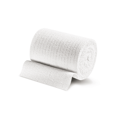 A single white medical bandage roll Idealast by Paul Hartmann AG, with part of the unrolled gauze, against a plain white background.