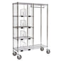 The Novocal Combined Sorting Cart made of precision steel offers five left shelves with wire dividers and an open compartment on the right with a crossbar for hanging - ideal for offices. Nickel-plated and high-gloss chrome-plated.