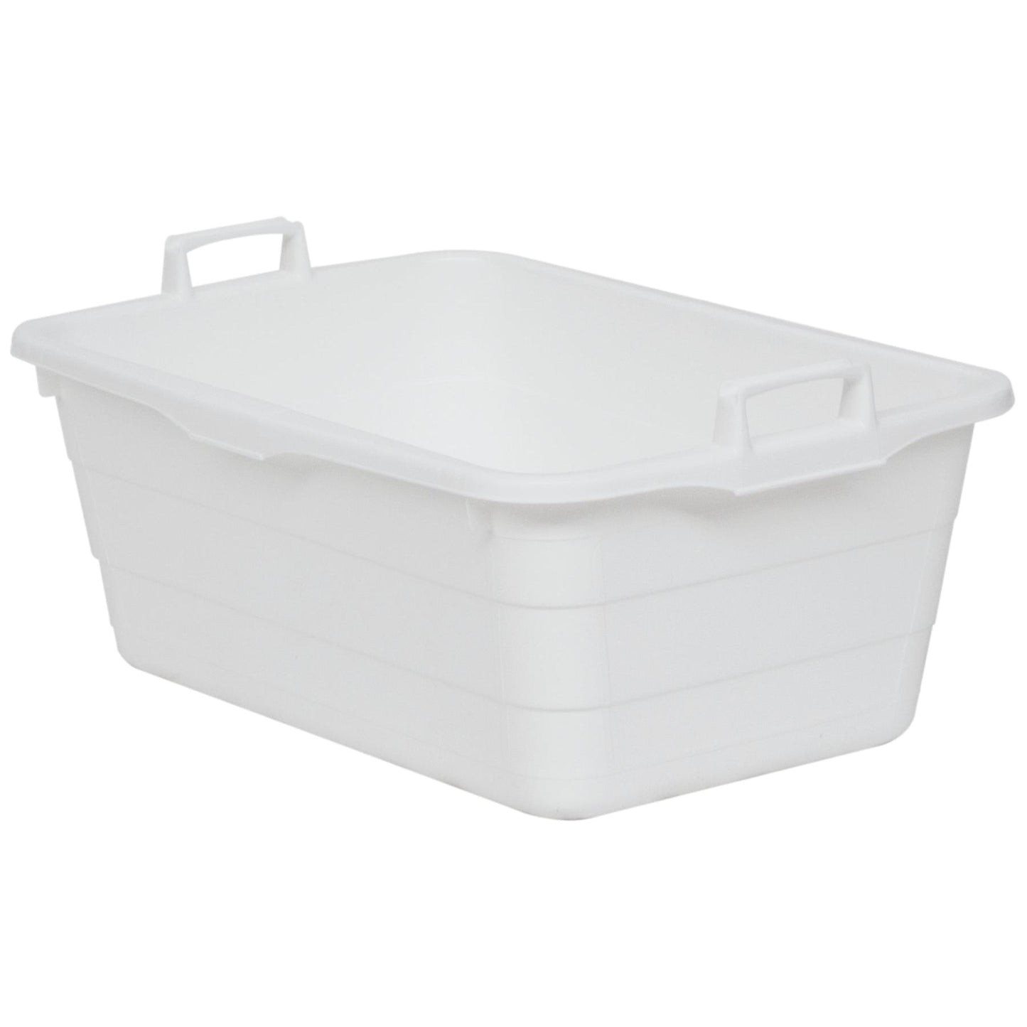 The Novocal plastic tub in white with a capacity of 90 liters (750 x 490 x 310 mm) and two handles is ideal for versatile storage. The illustration shows the tub (1 piece) against a white background.