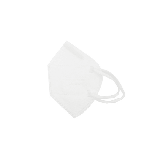 Die Altruan MOONLEX FFP2 Maske, 5-lagig, CE2890, liegt gefaltet mit zwei elastischen Ohrschlaufen auf weißem Untergrund und zeigt ihre konturierte Form sowie das Zertifizierungsmerkmal; jede Maske ist einzeln foliert.