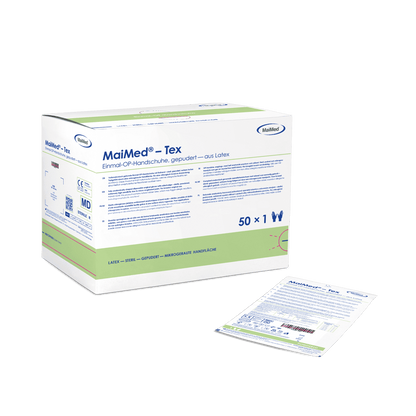 MaiMed-Tex sterile, lightly powdered latex surgical gloves 50 pairs/box