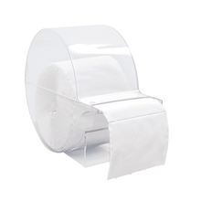 Eine Meditrade Zellstofftupfer-Box der Meditrade GmbH enthält eine Packung (1 Stück), wobei etwas Produkt sichtbar ist und teilweise aus dem transparenten Spender herausragt.