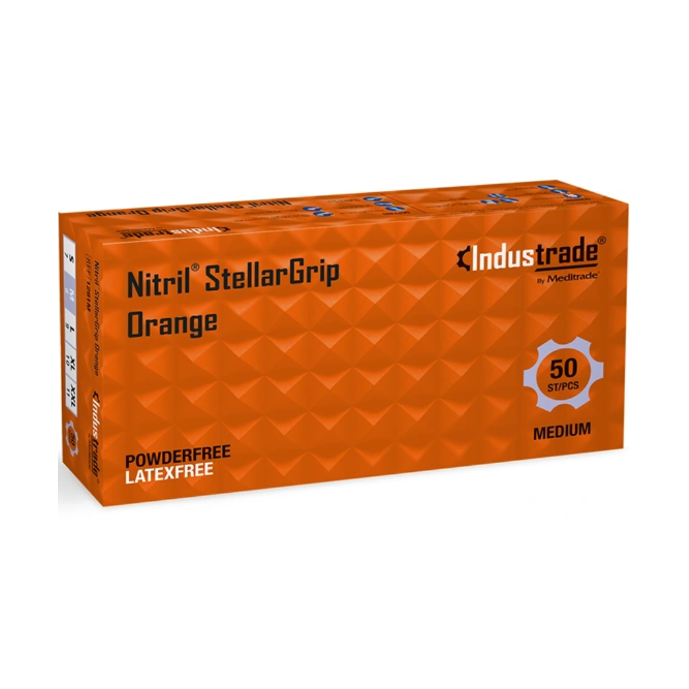 Meditrade Stellargrip, orange disposable glove from nitrile