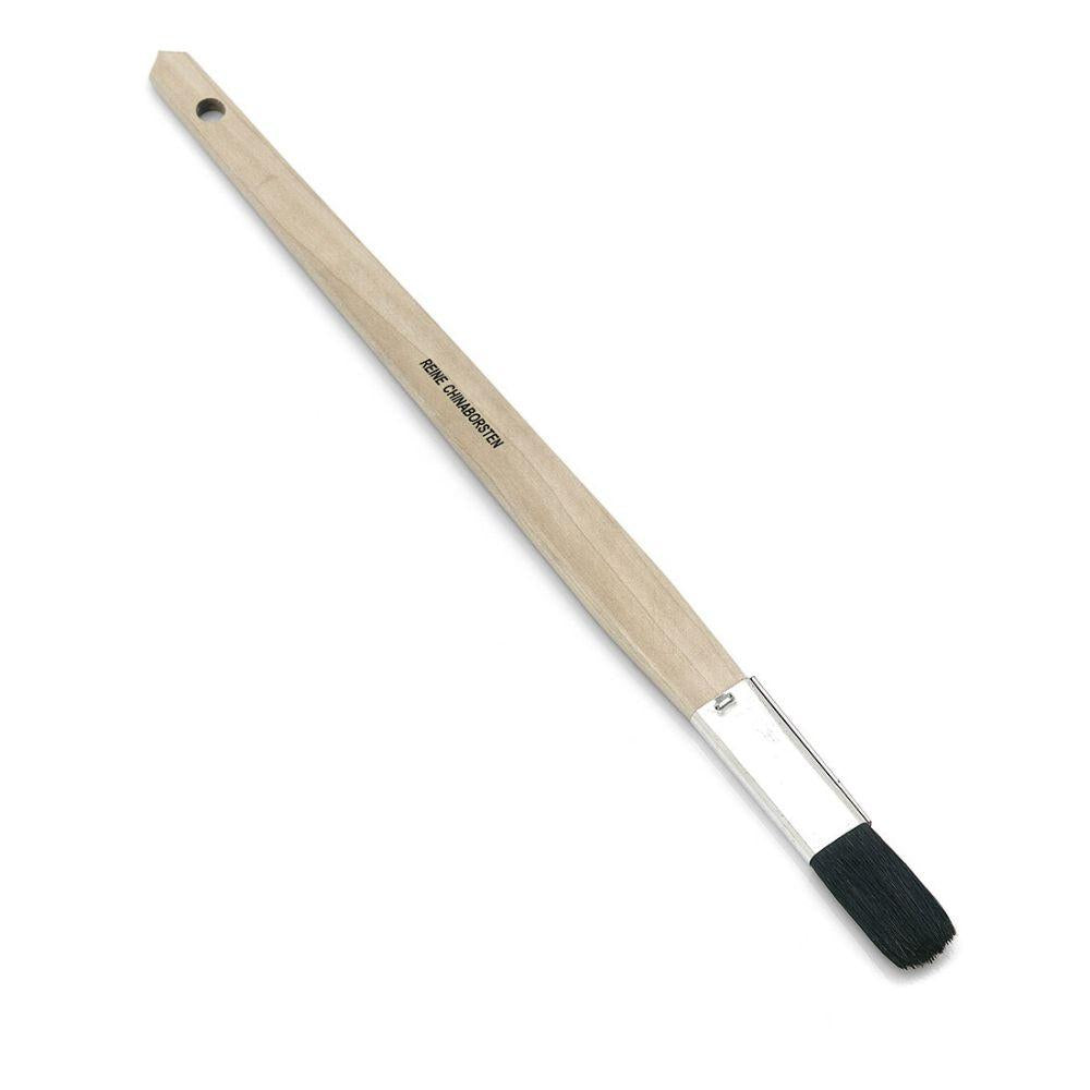 The Nölle Profi Brush flat brush straight has a wooden handle with a hole for hanging, black Chinese bristles, and a connecting metal ferrule from the brand Nölle Profi Brush Brushes & Brush Technology e.K.