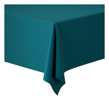 A turquoise Dunicel tablecloth roll tablecloth (1.18 m x 25 m) from Duni GmbH covers a table with visible corners and edges on a white surface – perfect for flexible table decoration at large events.