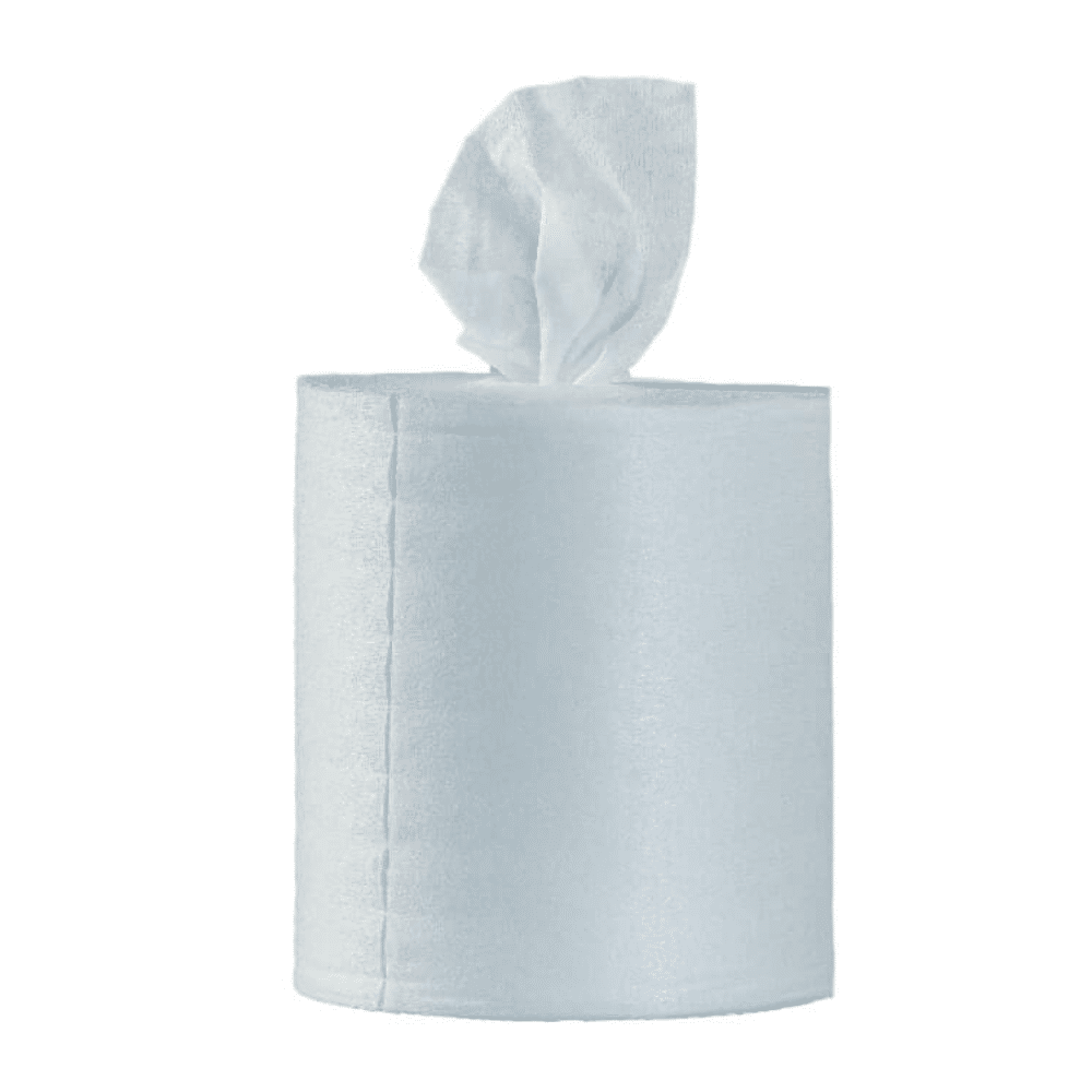 A roll of Optimum11 BestWipes moist disinfectant wipes with a single, partially unrolled sheet from the top lies elegantly against a simple, white background. The flawless white color emphasizes purity and cleanliness, making them the ideal choice for maintaining hygiene.