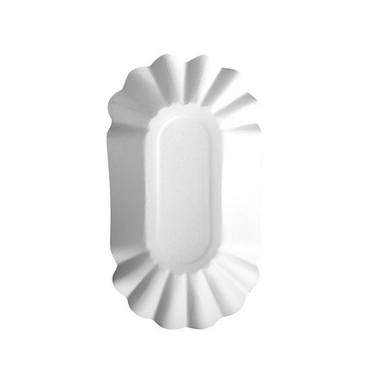 The PAPSTAR 250 bowls, cardboard "pure" oval white from PAPSTAR GmbH is a white, oval disposable paper bowl made from virgin fiber cardboard, depicted from above on a plain white background.