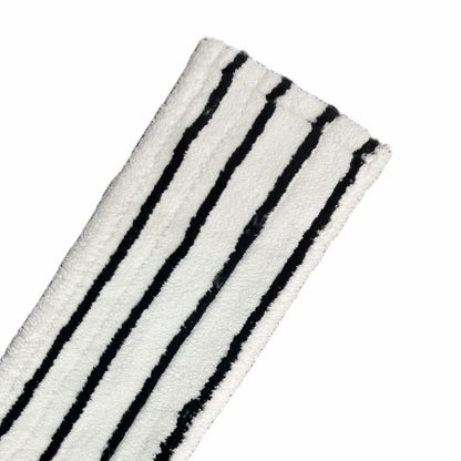 A close-up of the Arcora EXCELLENT HARD MOPP GRAY-WHITE from Arcora International GmbH - a gray-white, rectangular mop with evenly distributed black stripes, designed for effective cleaning of hard floors. The soft, textured material resembles a high-quality mop pad.