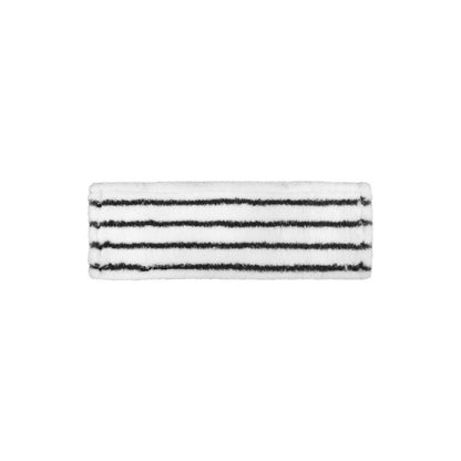 The Arcora EXCELLENT HARD MOPP GRAY-WHITE from Arcora International GmbH is a rectangular mop pad in gray-white with five black stripes - ideal for effective cleaning of hard floors. Pictured on a white background.
