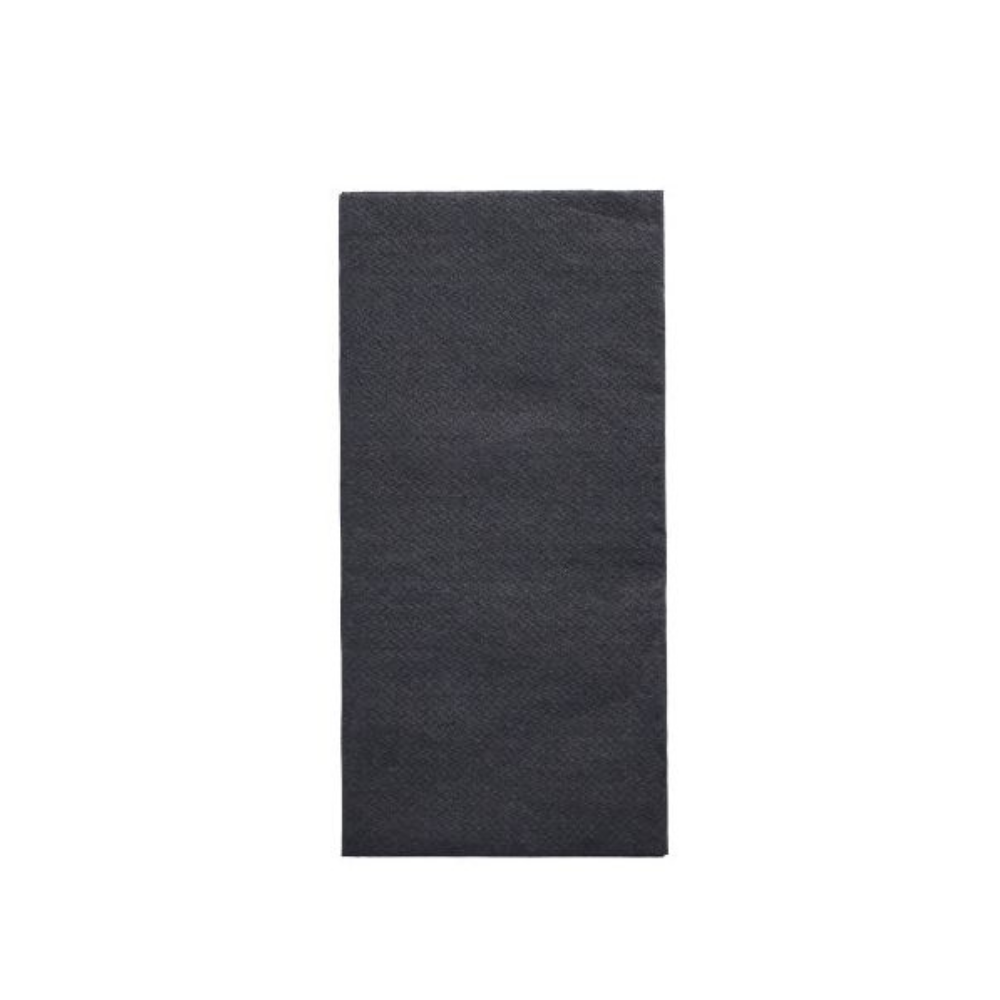 A single, rectangular dark gray napkin from the PAPSTAR napkins "DAILY Collection" (1/8 fold, 32 cm x 32 cm) from PAPSTAR GmbH is folded lengthwise, embodies sustainable comfort, and lies on a plain white background. This elegant touch adds a subtle charm to any table decoration.
