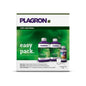 The Plagron Easy Pack Natural by Bertels B.V. contains three bottles with green and purple labels for "Alga Grow" and "Alga Bloom" as well as a small measuring cup. It uses organic base fertilizers, ensuring precise plant nutrition in a compact package.