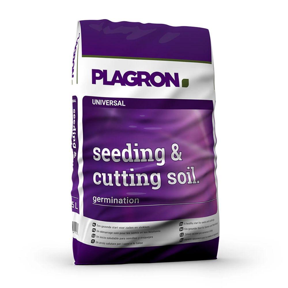 Presented is a 25-liter bag of Plagron Seeding & Cutting Soil – Perfect growing soil from Bertels B.V., ideal for seed germination. The purple packaging with white text highlights the expertly mixed peat and sand formula for germination.